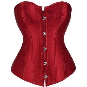 Korsetten voor Vrouwen Jurk,Vrouwen Plus Size Eenvoudige Satijnen Corset Tops Vetersluiting Baleinen Gothic Lingerie Overbust Taille Push Up Bodysuit Shapewear Uitgaan Feest Clubwear Wijnrood L