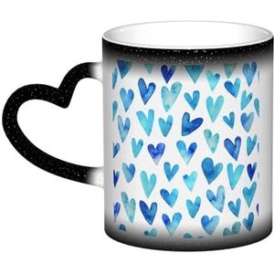 XDVPALNE Blauw hart elegant romantisch uniek, keramische mok warmtegevoelige kleur veranderende mok in de lucht koffiemokken keramische beker 330 ml