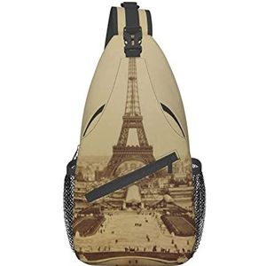 VOZITI Eiffeltoren Print Crossbody Sling Rugzak Lichtgewicht Schouder Borst Tas Geschikt Voor Man Vrouwen Wandelen Reizen, Zwart, One Size