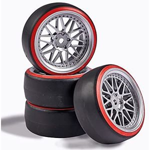 Carson 500900156 1:10 wielenset Drift (4) zilver/rood - modelbouwaccessoires, reserveonderdeel, tuning, banden, bandenset zwart