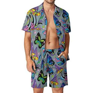 Magic Mushrooms Hawaiiaanse sets voor heren, button-down trainingspak met korte mouwen, strandoutfits, S