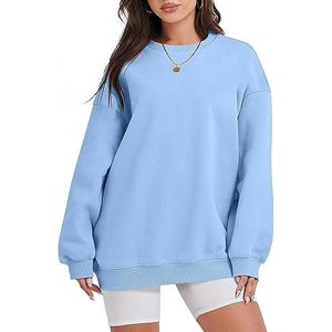 Dames schattige lichtgewicht sweatshirts met lange mouwen, ronde hals, oversized grafische hoodie, tops, losse blouses (Color : 06 blue, Size : XS)