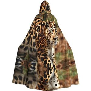 FRGMNT luipaarden patroon print Mannen Hooded Mantel, Volwassen Cosplay Mantel Kostuum, Cape Halloween Dress Up, Hooded Uniform