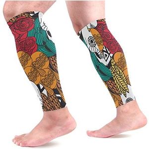 EZIOLY Mexicaanse schedel sport kalf compressie mouwen been compressie sokken kuitbeschermer voor hardlopen, fietsen, moederschap, reizen, verpleegkundigen