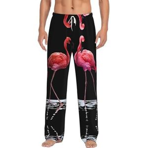 Leuke Flamingo Heren Lange Lounge Wear Broek Nachtkleding Pyjama Bodems Nachtkleding Met Zakken En Trekkoord, Wit, S