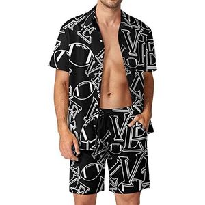 I Love American Football Rugby Hawaiiaanse sets voor mannen, button-down trainingspak met korte mouwen, strandoutfits, S