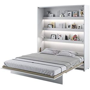 Furniture24 Kastbed Bed Concept, wandklapbed met lattenbodem, V-bed, wandbed, bedkast, kast met geïntegreerd klapbed, functioneel bed (BC-13, 180 x 200 cm, wit/wit hoogglans, verticaal)