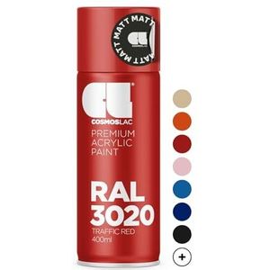 Cosmos LAC Acryllak spuitbus in vele RAL-tinten - 400 ml spuitbus perfect voor doe-het-zelf, upcycling en andere lakwerkzaamheden geschikt (RAL 3020 - verkeersrood mat)