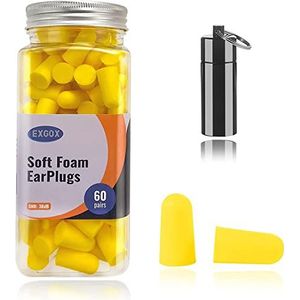 EXGOX Oordopjes van zacht schuim, 38dB hoogste SNR, 60 paar, één maat past vrijwel elke drager, comfortabel om te slapen, snurken, studeren, reizen, concerten, luid geluid, geel