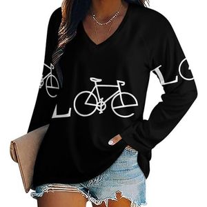 Love Bike Fiets Dames Casual Lange Mouw T-shirts V-hals Gedrukt Grafische Blouses Tee Tops M