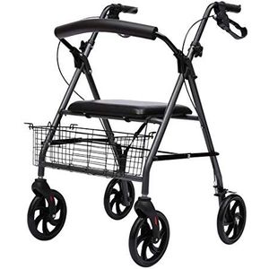 Opvouwbare rollator Aluminium opvouwbare rollator/loopmobiliteitshulpmiddel/winkelwagentje met zitting en handrem, rollator op wielen voor ouderen smal loopframe