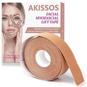Akissos Facial Myofascial Lift Tape Face Lift Tape Anti Rimpel Patches Anti Freeze Stickers Neck Lift Tape Unisex Voor Versteviging en Aanscherping Huid 2,5 cm* 5 m