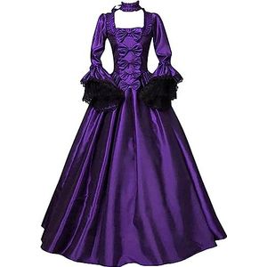 Vintage lange jurk voor vrouwen in prinsessenstijl voor promoties, feesten en rollenspellen, mode in grote maten, elegante lange en vintage jurken (B-paars, XXL)