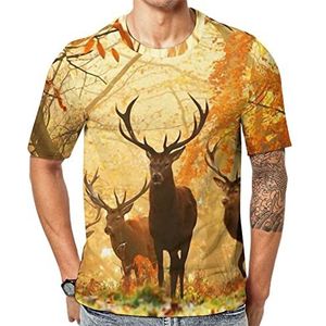 Herfst Camo Milu Deer Heren Grafisch T-shirt met korte mouwen Ronde hals Print Casual Tee Tops M