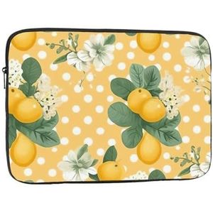 Gele citroen en bloemen polka dots Laptop Sleeve Bag voor vrouwen, schokbestendige beschermende laptop case 10-17 inch, lichtgewicht computer cover tas, ipad case, Gele stippen met citroen en bloemen,