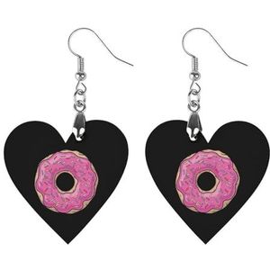 Roze Donut Leuke Hartvormige Hanger Oorbellen Voor Vrouwen Lichtgewicht Houten Oorbellen Mode-sieraden Geschenken