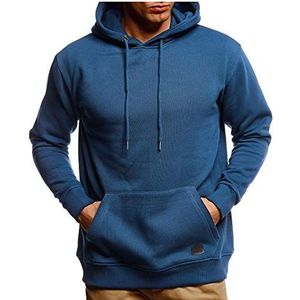 Leif Nelson LN8351 Hoodie voor heren, pullover met lange mouwen, sweatshirt met capuchon, lange mouwen, blauw, M