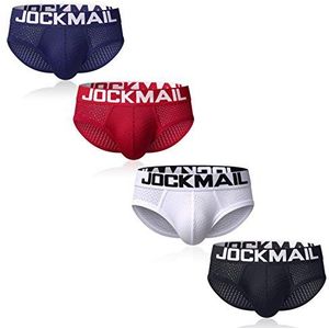 JOCKMAIL 4 stks/Pack Heren Ondergoed Slips Mesh Lage Taille Comfortabele Zachte Slips Onderbroek - - M