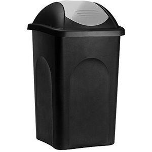 Stefanplast® Afvalbak Vuilnisbak Klap Deksel 60 Liter Vuilnis Bak Afval Container Kunststof Keuken Prullenbak Huis (Zilver)