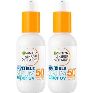 Garnier Ambre Solaire Invisible Serum voor het gezicht, super uv-A, UVB, SPF 50+, zeer hoge formule met ceramide ter bescherming tegen vervuiling in de stad, 2 flessen à 30 ml
