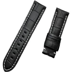 YingYou 22mm 24mm 26mm Zwart Bruin Blauw Groen Grijs Wit Italië Kalf Bamboe Lederen Horlogeband Compatibel Met Panerai Band Horlogeband Tang Gesp (Color : Black 1 strap, Size : 24mm with buckle 2)