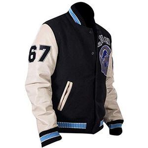 AKSAH FASHION Detroit Lions Beverly Hills Cop Sports Letterman Varsity jas met mouwen voor heren, Wol + PU-leer, L