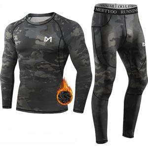 MEETYOO Thermo-ondergoed voor heren, lang functioneel ondergoed, ademend, sportpak, compressiepak voor workout, skiën, hardlopen, wandelen, Zwarte camouflage., M