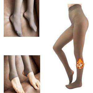 Fleece Lined Tights Sheer Women - Fake Translucent Thermal Skin Colored Tights for Winter (300G,Coffee Socks)