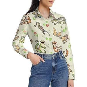 Spring Geckos Damesshirt met lange mouwen, button-down blouse, casual werkshirts, tops, 4XL
