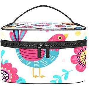Make-up Organizer Tas Reizen Make-up Tas Organizer Case Draagbare Cosmetische Tas voor Vrouwen en Meisjes Toiletartikelen Vogel Print Bloemen Leuke, Meerkleurig, 22.5x15x13.8cm/8.9x5.9x5.4in