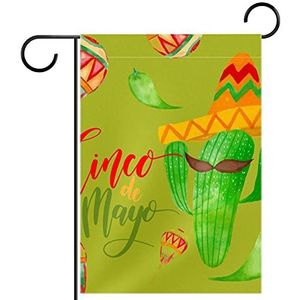 cactussen groene Mexicaanse stijl Tuinvlag 28x40 inch,Kleine tuinvlaggen dubbelzijdig verticale banner buitendecoratie