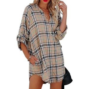 Overhemdjurk, Zachte Midi-lengte Casual Jurken met Knopen voor op Kantoor (XXL)