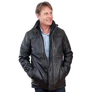 Infinity Heren Mid Length Classic Warm Zwart Leren Jas, Zwart, 3XL
