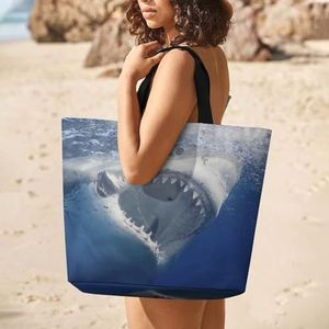 Grote Witte Haai Boodschappentas Herbruikbare Tote Tas Schoudertas Reizen Handtas Voor Vrouwen Mannen Gift