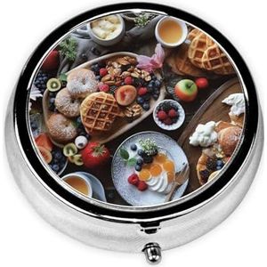 Mooie Ontbijt Print Pil Doos 3 Compartiment Kleine Pil Case met Spiegel Pil Organizer voor Outdoor Reizen Pocket Purse