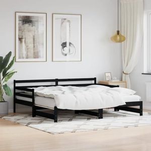 AUUIJKJF Bedden & Accessoires Daybed met onderschuifbed Zwart 80x200 cm Massief Houten Grenen Meubels