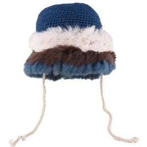 Damesmode Konijnenbont Gebreide Muts, Pluche, Kleuraanpassing, Warme Wintermuts, Handgemaakt, Gehaakte Wollen Muts, Casual, Matchend, Gehoorbescherming, Winddicht, Halloween(Blue)