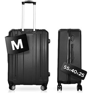 DS-Lux Hoogwaardige reiskoffer, koffer, hardshell-koffer, trolley, rolkoffer, handbagage, ABS-kunststof met TSA-slot, 4 spinner wielen, (S-M-L-set), zwart, Medium, Verpakt met zwenkwielen