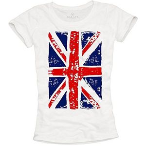 MAKAYA Cool Uk T-Shirt Voor Vrouwen Union Jack Vlag Wit Dames M