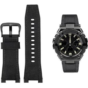 Mannen Canvas lederen horlogebandje 26 MM Fit for Casio GST-B100 S130 W300GL 400G W330 GST-W120L s120 W130L S100 Serie horloge accessorie (Color : Black canvas black, Size : 26mm)