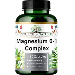Magnesium Complex 6-1 1500 mg Dagelijks | 400 mg Elementair Magnesium | Oxide, Bisglycinaat, Malaat, Turaat, Citraat & Aspartaat | 180 Vegan Capsules | Hooggedoseerd & Biobeschikbaar