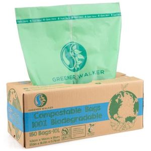 GREENER WALKER 100% Composteerbaar 10L Afvalzakken voor Voedselafval, 150 Zakken Biologisch Afbreekbaar Keuken Vuilniszak met EN13432 en BPI Certificaat