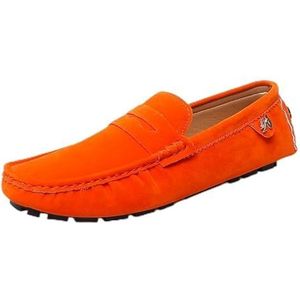 Loafers for heren Suede Vamp Penny Driving Loafers met ronde neus Flexibele antislip-wandelslip-on (Color : Orange, Size : 38 EU)