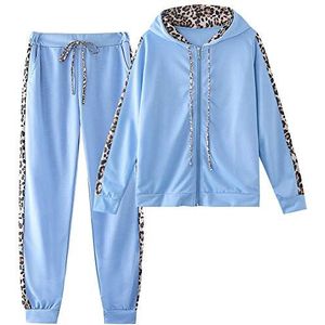 amropi Trainingspak voor dames luipaardprint outfits hoodie sweatshirt en joggingbroek sweatsuits Blauw, XL