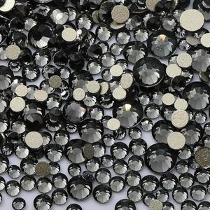 SS4-SS20 Mix-formaat heldere kristallen strass steentjes, niet-hotfix gouden flatback glitterstenen, nail art, knutselen, doe-het-zelf decoratie, zwarte diamant, mix-formaat
