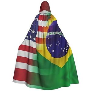 SSIMOO Amerikaanse en Braziliaanse vlaggen volwassen mantel met capuchon, vreselijke spookfeestmantel, geschikt voor Halloween en themafeesten