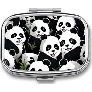 Panda patroon pillenorganisator vierkant medicijnhoesje met spiegel dagelijkse pillendozen voor portemonnee, mini medicijnopslag container doos compacte pillenhouder voor vitamines
