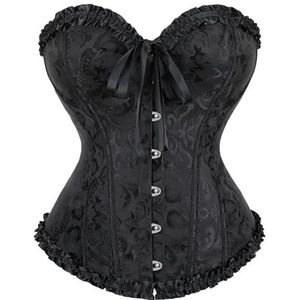 VCODWCSJO Dames vintage Victoriaanse korset top uitgebeend shapewear gotische mode jacquard overbuste corselet-zwart-M