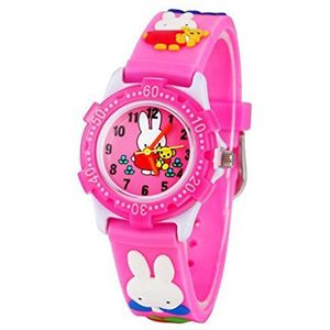 Jian Ya Na Mooie Cartoon Kinderen Horloge,Siliconen Strap Digitale Ronde Quartz Horloges voor Meisjes Jongens Kids (Roze (konijn))