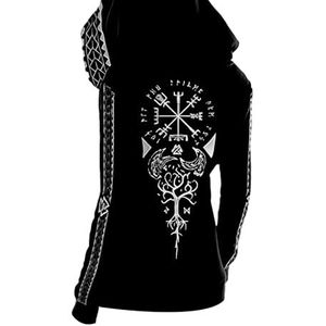 MYZTTZR Noorse Mythologie Odin Heren Zip Hoodie Viking Raaf Yggdrasil Tatoeage 3D-print Dames Sweatshirt Middeleeuws Walhalla Cadeau,Viking compass,3XL